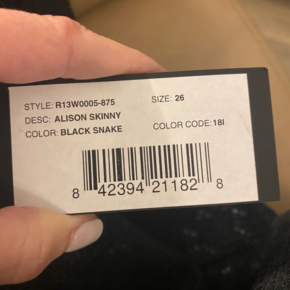 R13 ALISON SKINNY IN BLACK SNAKE SIZE 26 NEW WITH TAGS - Picture 10 of 13
